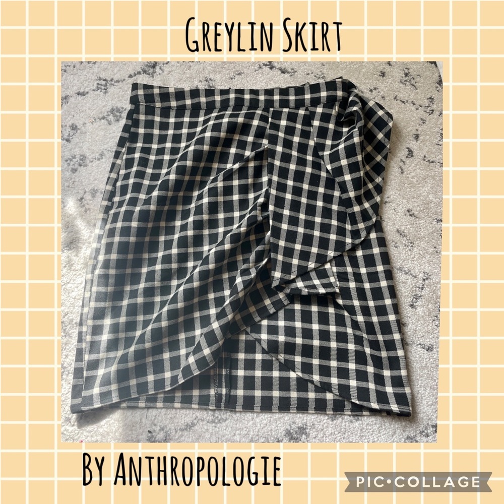 Anthropologie Greylin XS Checkered pencil skirt with side ruffle